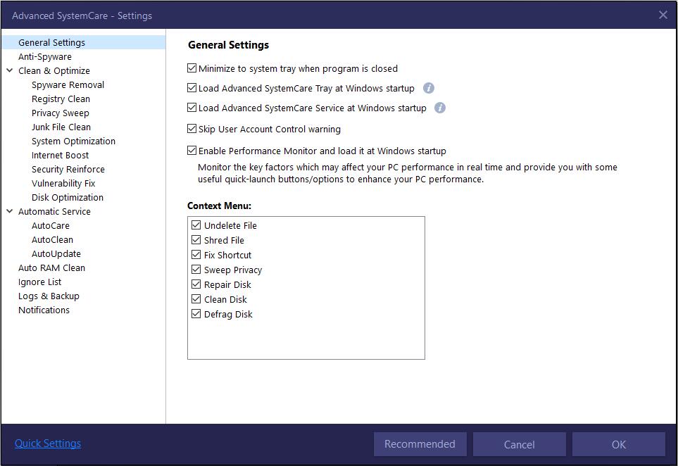 Advanced SystemCare interface with registry cleaning option