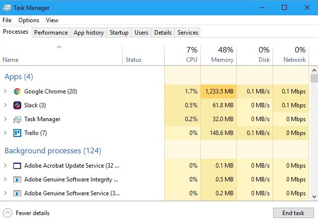 Task Manager displaying system performance metrics